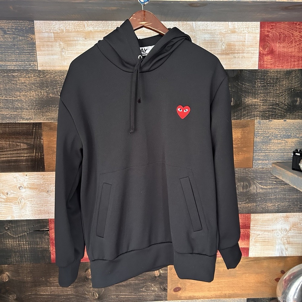 Comme Des Garcons Play Poly Hoodie Black Red Heart AZ-T174 Mens Large